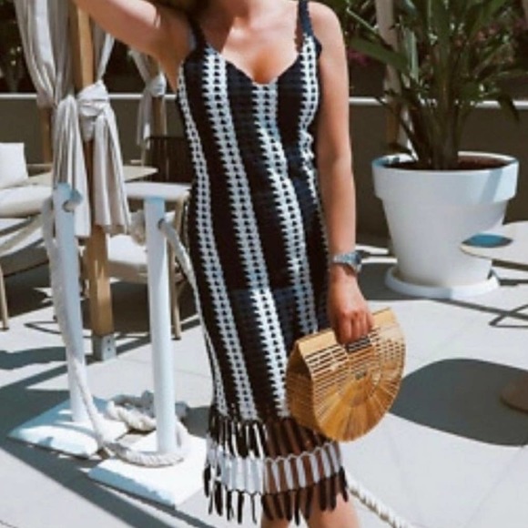 Zara Blue and White Fringe Midi Dress - Picture 2 of 14